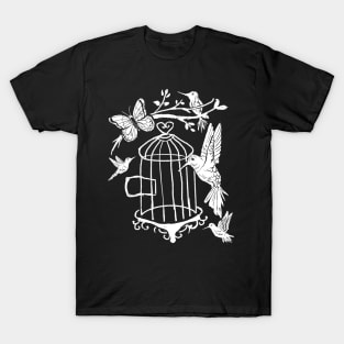 Hummingbird Flying From Cage, Butterfly, Hand Drawn T-Shirt